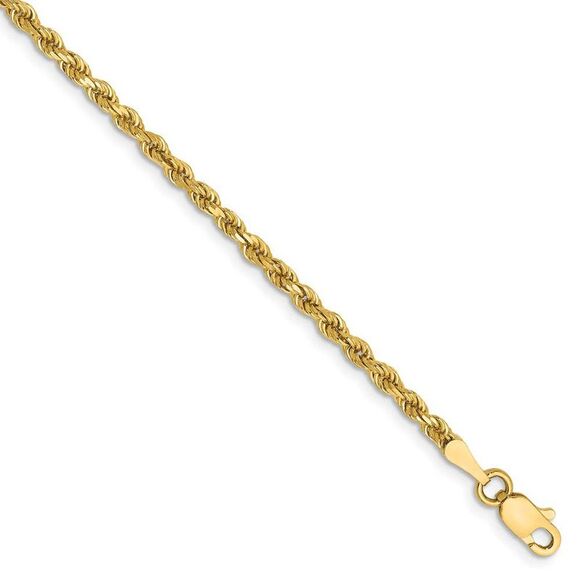 2.25mm, 14k Yellow Gold, Diamond Cut Solid Rope Chain Anklet, 10 Inch